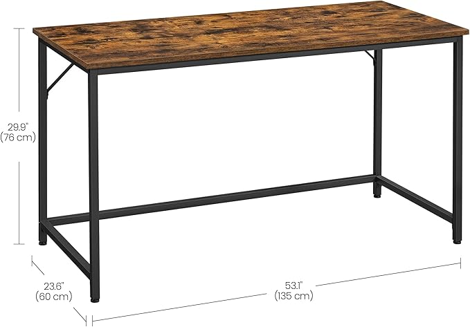 VASAGLE Computer Desk, Office Work Desk, 23.6 x 53.1 x 29.9 Inches, for Study, Bedroom, Home Office, Living Room, Rustic Brown and Ink Black ULWD043B01