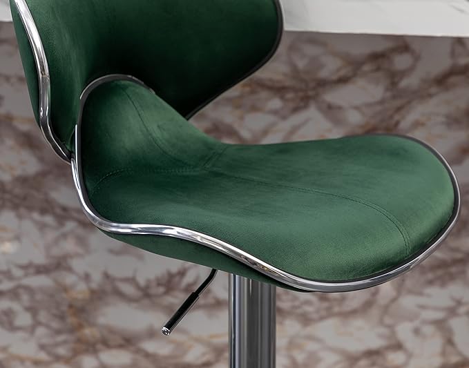 Roundhill Furniture Masaccio Velvet Upholstered Adjustable Swivel Barstool, Set of 2, Green