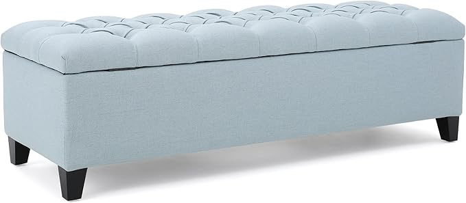 Christopher Knight Home Ottilie Fabric Storage Ottoman, Light Sky, Dimensions: 17.50 inches deep x 51.00 inches wide x 17.00 inches high.