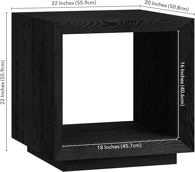 Henn&Hart 22" Wide Rectangular Side Table in Natural Black, for Home, Living Room, Bedroom, Entertainment Room, Office
