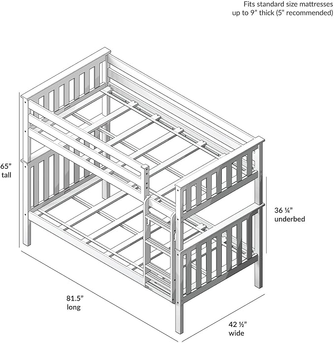 Max & Lily Bunk Bed Twin over Twin, Solid Wood Bunk Bed Frame with Ladder for Kids, 14" Safety Guardrails, Easy Assembly, No Box Spring Needed, Pecan