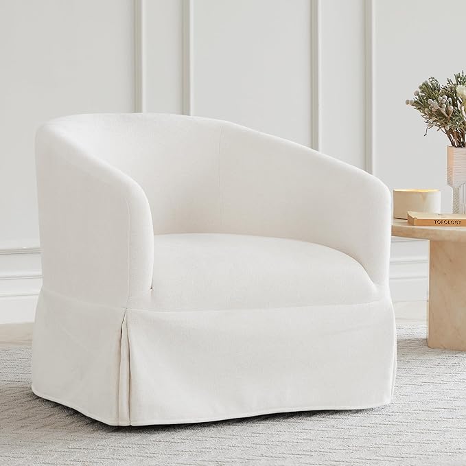 Swivel Accent Chair Set of 2, 360 Degree Performance Fabric Armchair Modern Barrel Chairs Armchair for Living Room Bedroom Home and Office,Cream White