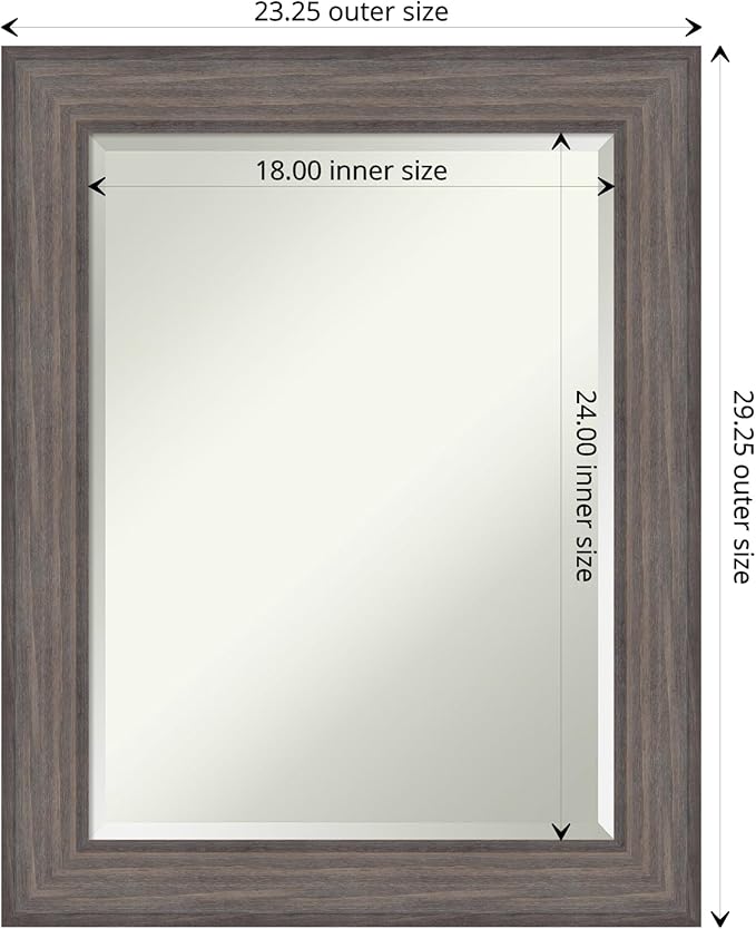 Amanti Art Grey Wall Mirror 29x23 Country Barnwood Rectangle Bathroom Mirror for Wall Decor Living Room, Medium Rustic Farmhouse Wood Frame, Hangs Horizonally and Vertically, Bathroom Decor, Beveled