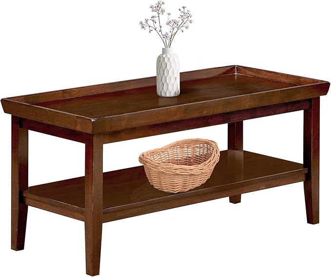 Convenience Concepts Ledgewood Coffee Table 42" - Modern Center Room Accent with Storage Shelf for Transitional, Traditional Living & Family Room, Espresso