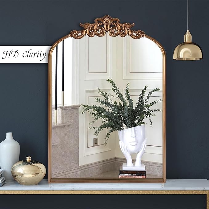 WAMIRRO Ornate Gold Mirror,Vintage Arched Baroque Antique Mirorrs for Living Room/Hallway/Fireplace/Bathroom/Entryway 24"X36"