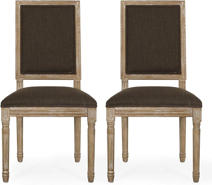 Merax Upholstered Solid Wood Dining Chairs Set of 2, French Country Style Accent Side Seating Furniture for Kitchen, Living Room, Cushioned Back, Brown