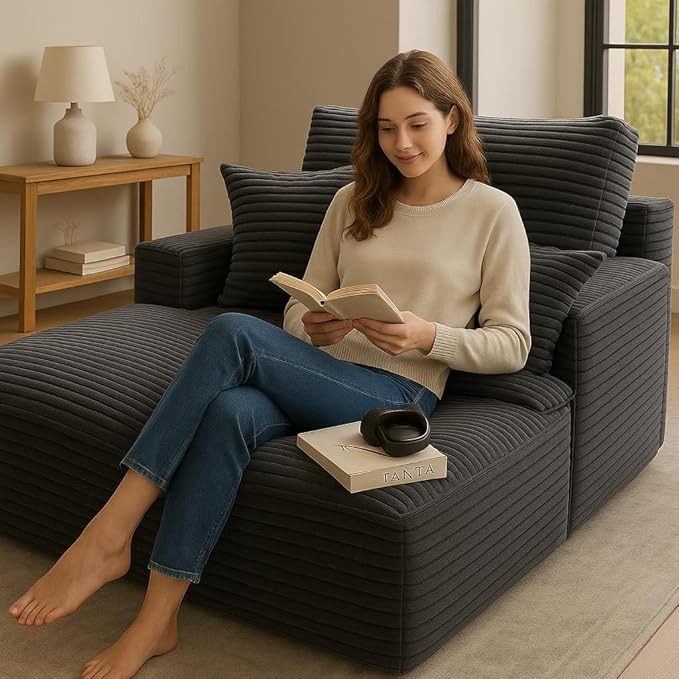 COMHOMA 105”Modular Sectional Sofa with Deep Seat,Cloud Upholstered L-Shape Couch Wide Arms Corduroy Fabric High-Density Foam Chaise Lounge for Living Room No Assembly Required