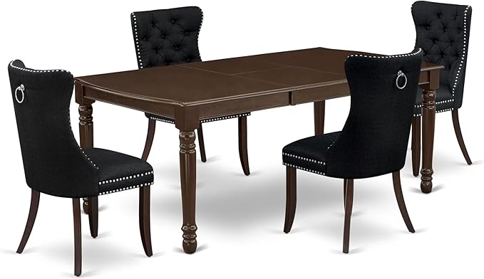 East West Furniture DODA5-MAH-24 5 Piece Dining Table Set Consists of a Rectangle Wooden Table with Butterfly Leaf and 4 Polyester Fabric Padded Chairs, 42x78 Inch, Mahogany