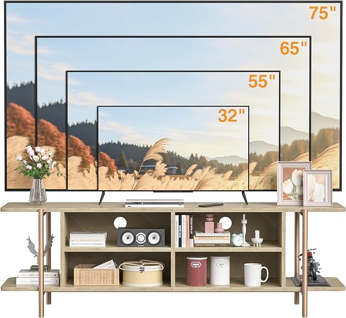 Giluta TV Stand for TV up to 75 Inch, Wood TV Cabinet with Open Storage, Entertainment Center TV Console Table, Coffee Table for Living Room (Light Oak)