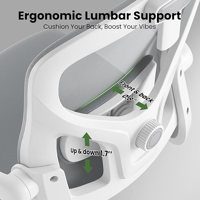 Ergonomic Office Chair, Comfy Home Office Chair High Back Computer Chair with Headrest, Adjustable Back Support, Flip-Up Arms, 90-120° Tilt and Wide Cushion, Up to 300lbs, Grey+White
