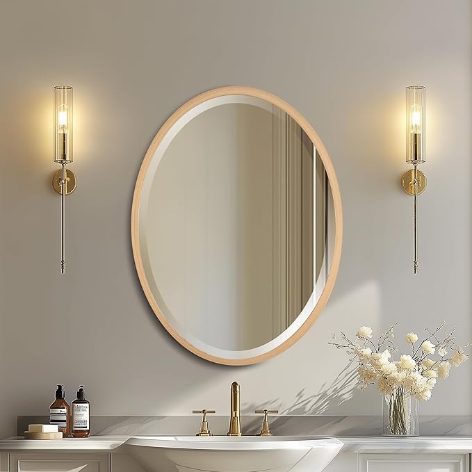 OVALCREST - Oval Wooden Beveled Wall Mirror for Home Decor, Bathroom, Vanity, Bedroom, Living Room, Hallway - London Style (Gold Paint) 25.1 x 31.1