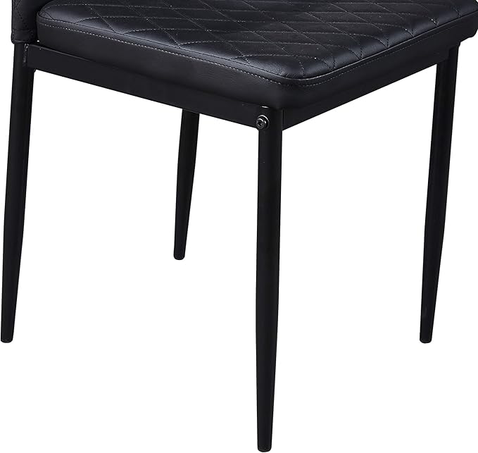 JT Modern Minimalist Dining Chair Fireproof Leather Sprayed Metal Pipe Diamond Grid Pattern Restaurant Home Conference Chair Set of 4 Or 6 (6, Black)