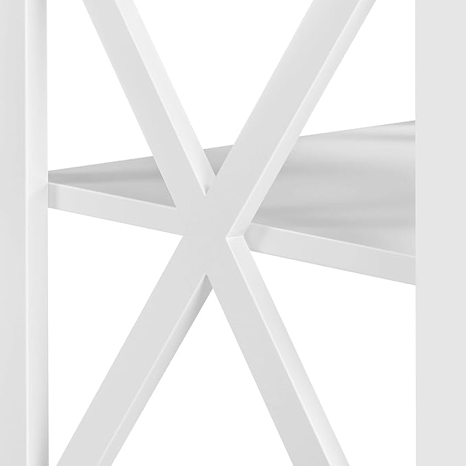 Yaheetech 3 Tier Sofa Side End Table with Shelf, X Shaped Sturdy Large Chair Side Snack Table for Living Room, Display Unit Organizer, White, 15.7 x 15.7 x 24’’ (L x W x H)