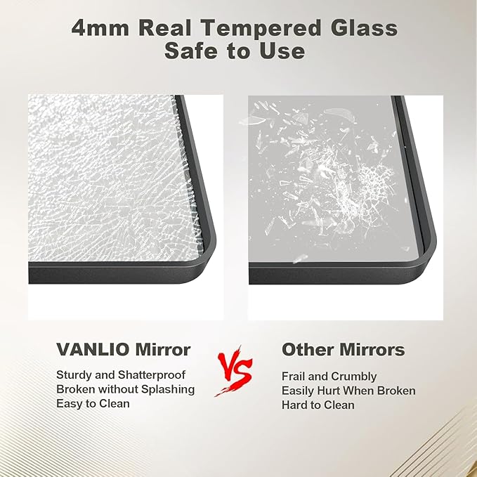 24x30 Inch Black Matte Framed Bathroom Mirror for Wall, Rounded Corner Rectangle Vanity Mirror, Tempered Glass, Anti-Rust, Shatterproof (Horizontal/Vertical)