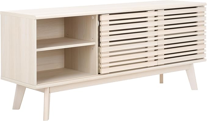 SAFAVIEH ESMA TV Stand for up to 60" Flatscreen – Bleached White, Low Sideboard with 2 Sliding Doors, 1 Open Shelf, 1 Drawer, Entertainment Media Console (MED9638C)