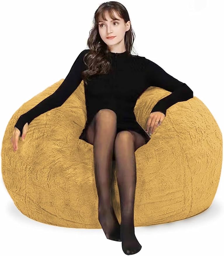 Bean Bag Chair for Adults Kids Without Filling Comfy Fluffy Oversized Round Beanbag Chair Lazy Sofa Cover for Reading Chair Floor Chair, 3.5FT, Yellow