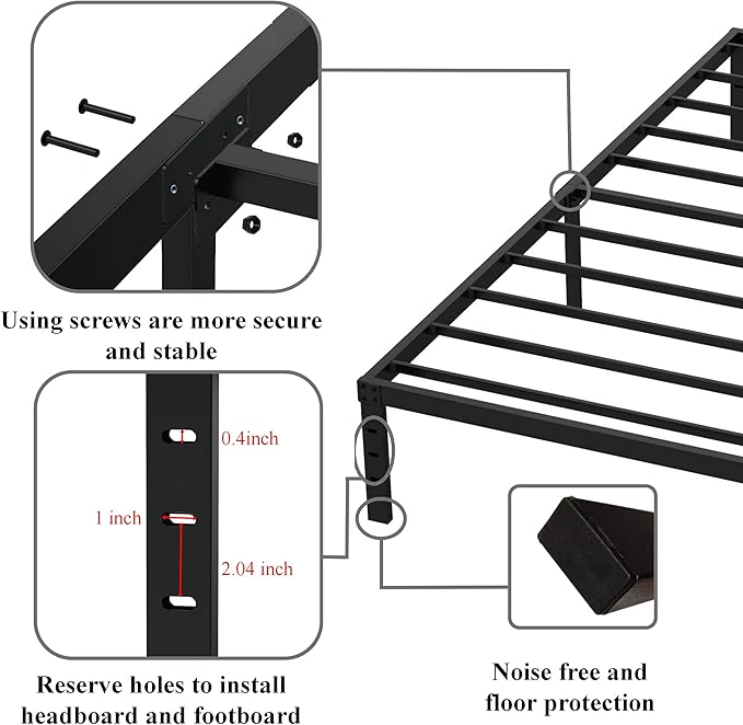 16 Inch Narrow Twin Bed Frame 30x75 No Box Spring Needed, Metal Platform 75x30 Narrow Twin Bed Frames, Eassy Assembly 3,500 lbs Heavy Duty Bedframes, Black