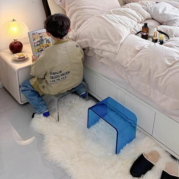 Acrylic Kids' Step Stool – Clear Small Footstool for Bathroom, Kitchen & Bedroom, 12.5”x9.7”x9”, Holds 200lbs, Multi-Use as Toilet Stool, Shower/Water-Resistant Stool, Seating and Placing Items