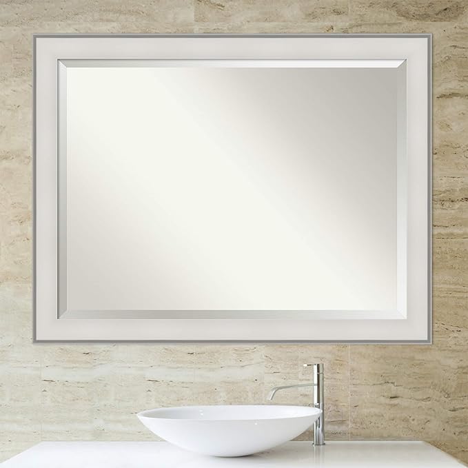 Amanti Art White Bathroom Mirror for Over Sink, 35x45 Imperial White Rectangle Vanity Mirror, X-Large Traditional Frame, Hangs Horizonally and Vertically, Bathroom Wall Decor, Beveled Edge