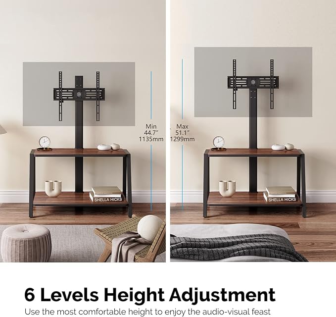 FITUEYES Wood TV Stand with Mount for 32-55 inch TVs, 2 Tier Entertainment Center with Storage for Bedroom & Corner, Tall Wooden TV Mount Stands & Metal Mount - Max Load 77lbs for Flat Screen