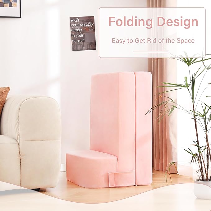 Tiita Folding Sofa Bed for Kids, Toddler Fold Out Couch with Removable Cover, Futon Sleeper Chair for Living Room, Guest Room, Pink