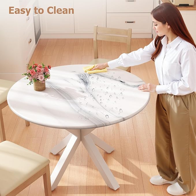 Round Dining Table, 42" Kitchen Dining Table for 4-6, Small Round Table with Metal Cross Legs, Modern Round Dining Room Table for Kitchen, Apartment, Living Room, White Marble