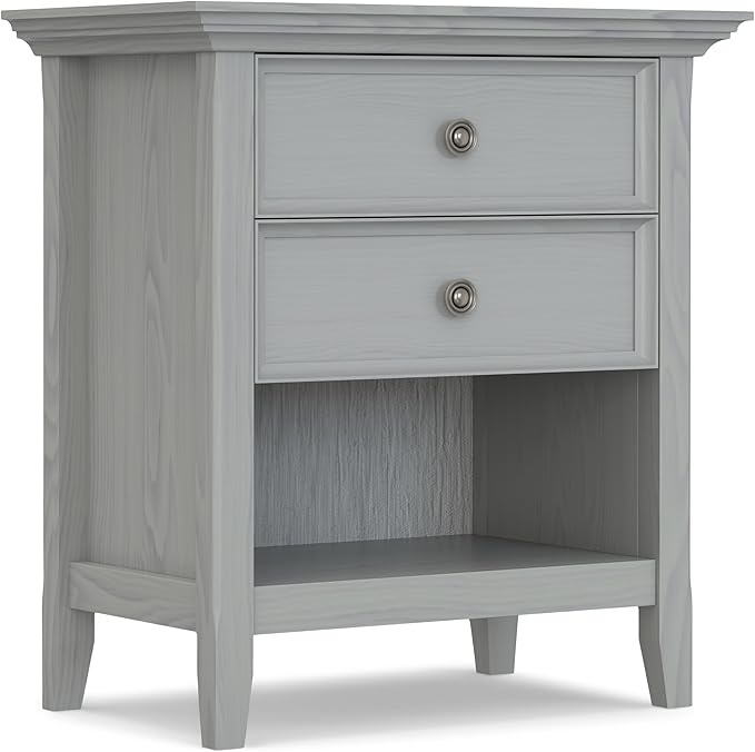 SIMPLIHOME Amherst SOLID WOOD 24 Inch Wide Traditional Bedside Nightstand Table in Fog Grey, For the Living Room and Bedroom