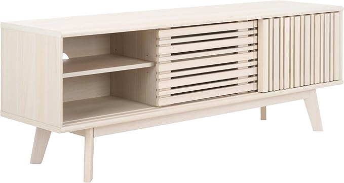 SAFAVIEH ESMA TV Stand for up to 65" Flatscreen – Bleached White, Sliding Doors with Interior Storage, Entertainment Media Console (MED9640C)