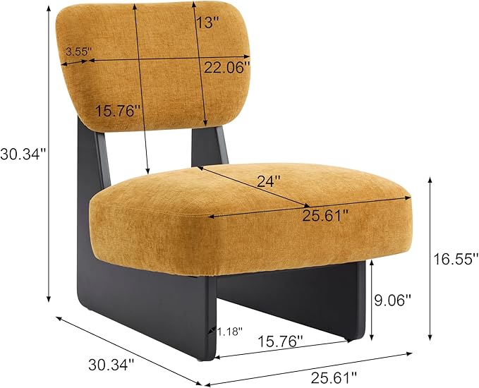 Christopher Knight Home Mores Low Profile Accent Chair Set of 2, Modern Living Room Armless Lounge Chair, Fabric Comfy Reading Chair for Bedroom, Wooden Frame and Thick Padded Seat, Black+Tumeric