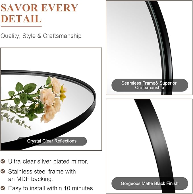 ANDY STAR Oval Bathroom Mirror, Black Oval Mirror for Bathroom, Oval Vanity Mirror for Bathroom, 20x28'' Oval Wall Mirror Pill Shaped Mirror Stainless Steel Frame Wall Mount Horizontal or Vertical