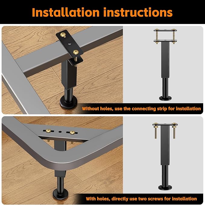 6PCS Adjustable Height Bed Support Legs, 7.3-12 In, Metal Heavy Furniture Legs with Rubber Non-Slip Base for Sofa/Cabinet/Couch/Dresser/Table, Furniture Feet Replacement for King Queen Bed Frame Slat