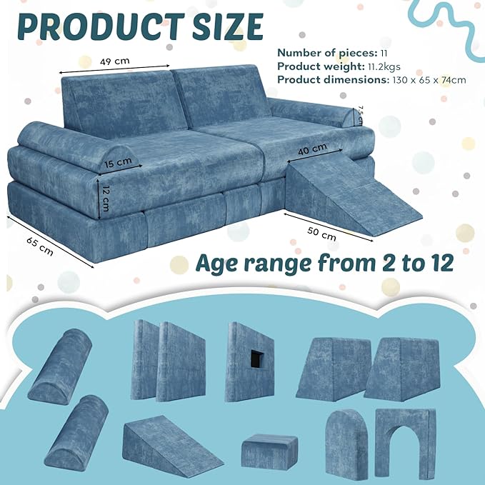 Modular Kids Play Couch & Sofa with Doodle Board & Stickers, High-Density 27D Foam Set, Convertible Folding Child Couch with Washable Covers, Durable Kids Furniture for Playroom - Dark Grey