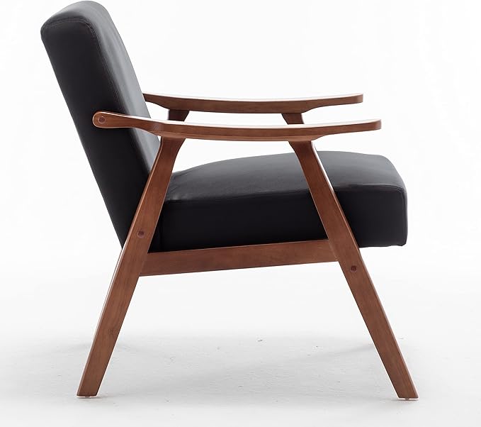 Container Furniture Direct Accent Chair with Microfiber Upholstery and Solid Wood Frame, Classic Mid-Century Modern Living Room Furniture for Extra Seating, Black