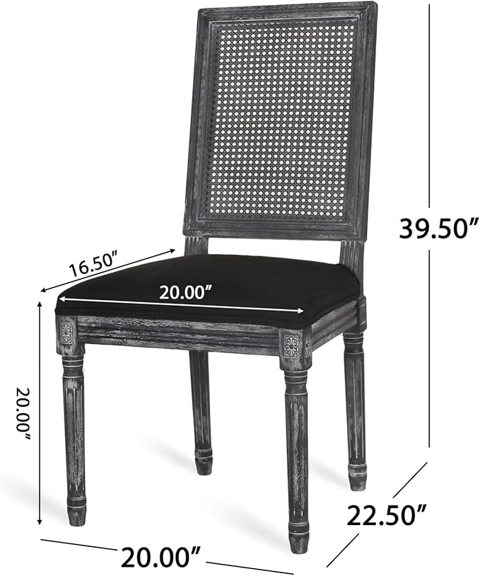 Merax Upholstered Solid Wood Dining Chairs Set of 2, French Country Style Accent Side Seating Furniture for Kitchen, Living Room, Wicker Back, Black