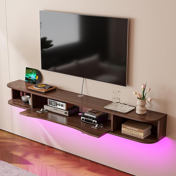 Floating TV Stand,47'' Wall Mounted TV Cabinet,Floating TV Console,Under TV Shelf with 1 Door and 2 Cabinets for TVs up to 55''(Walnut)