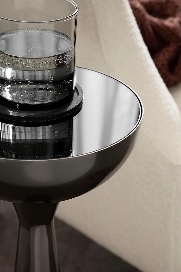 Kate and Laurel Chandon Modern Sophisticated Drink Table; 8 x 8 x 23; Gray Gunmetal; Contemporary Sculptural Plant Pedestal Table with Unique Tinted Tabletop and Polished Metallic Finish