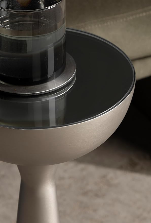 Kate and Laurel Chandon Mid-Century Sophisticated Drink Table; 8 x 8 x 23; Antique Nickel; Glam Sculptural Plant Pedestal Table for Use as Antique Mini Table or Bathtub Accent Table