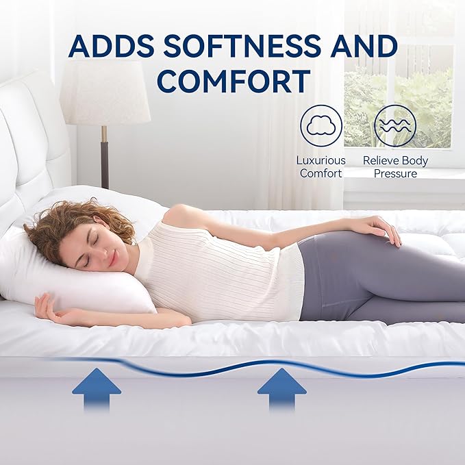 BDEUS Dual Layer 5 Inch Memory Foam Mattress Topper King Size, 2 Inch Gel Memory Foam Plus 3 Inch 1450 GSM Down Alternative Quilted Pillow Top Mattress Pad Cover,White