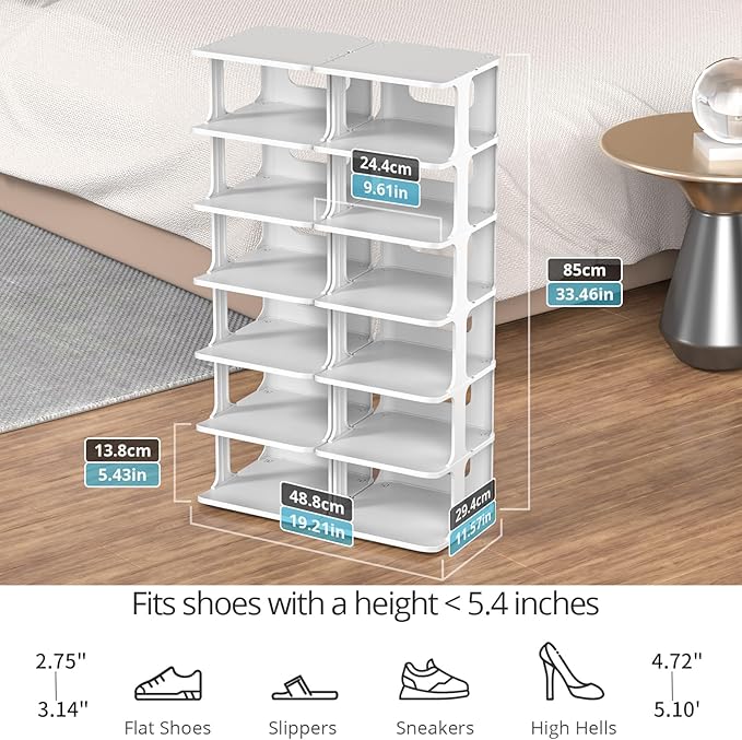 ZOINLIY Stackable Shoe Organizer for Closet, Small Shoe Rack for Entryway, Bedroom, Dorm Rooms, Free Standing Shoe Shelf, Plastic Shoe Cubby for Small Space, Grey Space Saver Shoe Holder