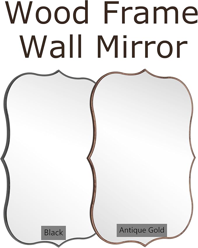SHYFOY Antique Gold Mirrors for Wall Decor Decorative Wall Mirror Large 25" L x 36" W, Asymmetrical Wavy Accent Mirror with Scalloped Wood Frame, Bronze Farmhouse Traditional Mirror
