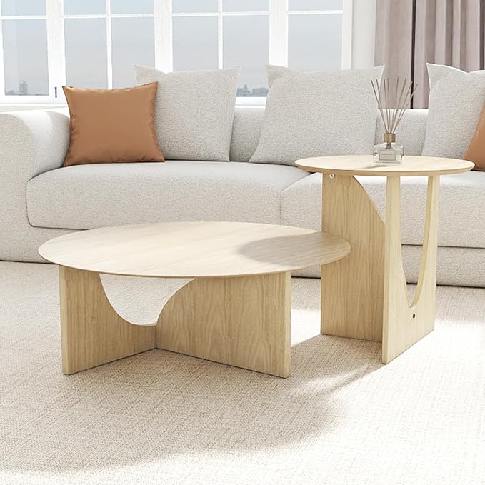 Round and Nature Side Table，Small Coffee Table with Sleek Geometric Design, Easy Assembly Accent Table for Living Room