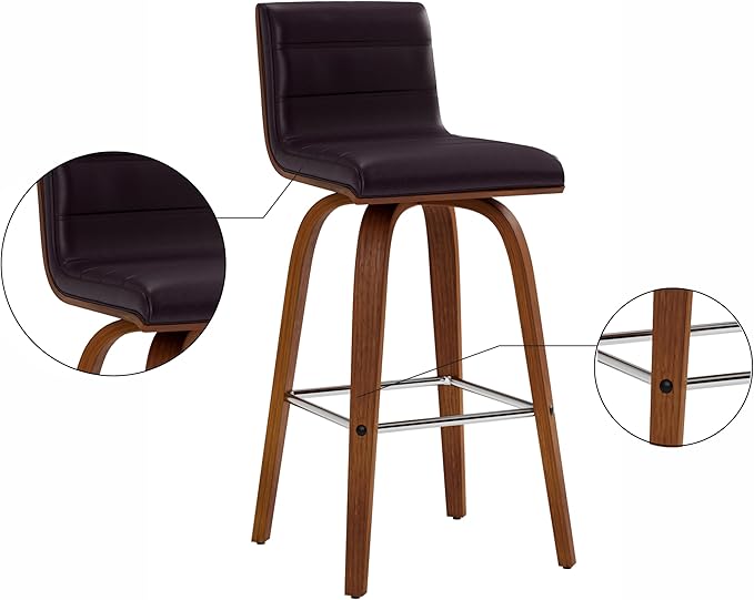 Armen Living Vienna 26" Counter Height Swivel Brown Faux Leather and Walnut Wood Bar Stool