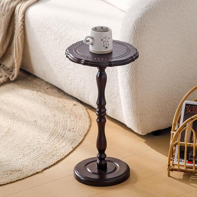 Round Side Table, Small Drink Table for Small Spaces, Solid Wood Modern End Table Accent Nightstand for Bedroom, Living Room, Corners and Office, Brown