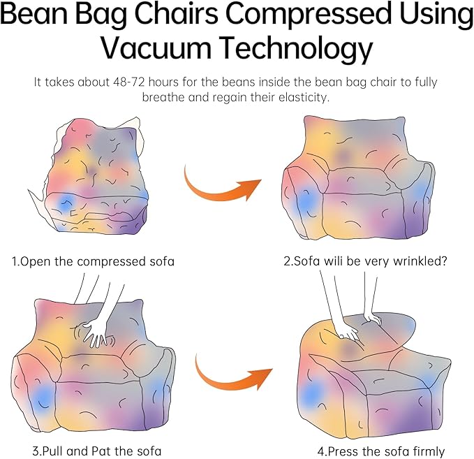 Bean Bag Chair, Sherpa Accent Beanbag Chair and Ottoman Set, Fur Faux BeanBag Chair with Memory Foam Filled, Lazy Sofa Comfy Cozy BeanBag Chair for Dorm, Apartment, Living Room (Colorful)