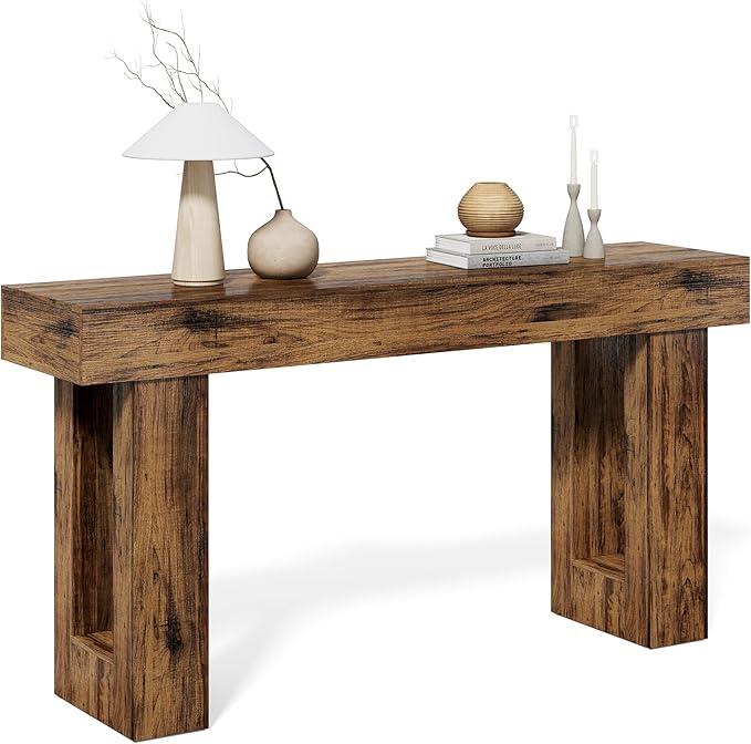 Little Tree 63 Inches Long Console Table for Entryway, Rustic Brown Sofa Table Behind Couch, Wooden Entry Table Foyer Hallway Table, Industrial Console Sofa Tables for Living Room