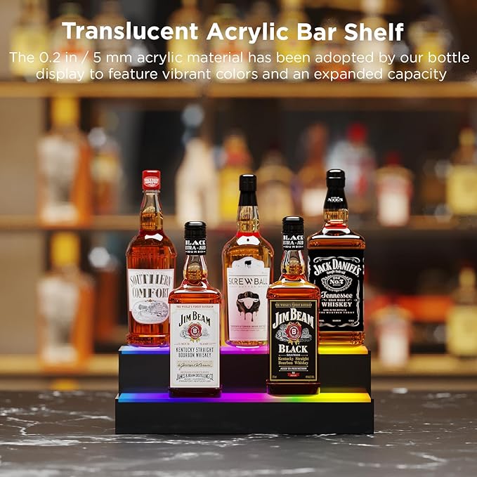 Dethan 2 Tier 15 Inch Liquor Bottle Display Shelf - Wine Racks with Multi-Color, Acrylic Bar Shelves for Commercial Clubs