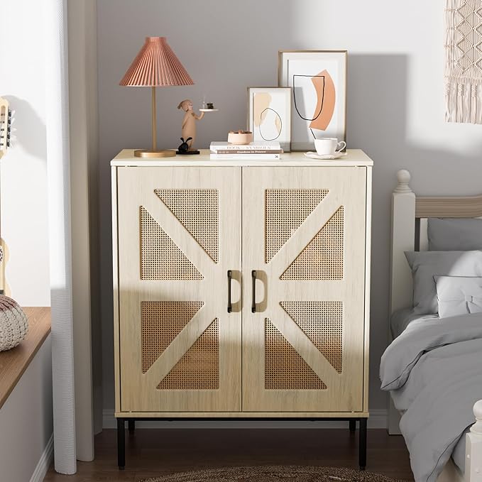 Buffet Cabinet with Storage – Waterproof MDF Sideboard & Modern Credenza with Doors and Adjustable Shelves, 32.9" Tall Coffee Bar Cabinet for Living Room, Kitchen, Dining Room, Hallway
