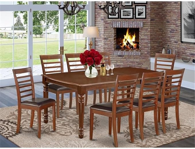 East West Furniture DOML9-MAH-LC 9 Piece Dining Table Set Includes a Rectangle Dining Room Table with Butterfly Leaf and 8 Faux Leather Upholstered Chairs, 42x78 Inch, Mahogany