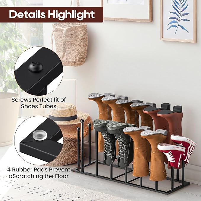 ORLESS Boot Rack Metal Black 8 Pairs Free-Standing Shoe Rack Boot Organizer Storage for Closet Entryway, Garage, Dorm Room, Hallway, Outdoor, Boot Rack