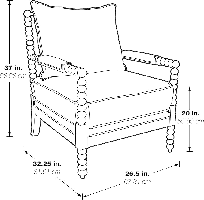 OSP Home Furnishings Kaylee Spindle Accent Chair with Antique White Wood Frame, Beige Linen Fabric